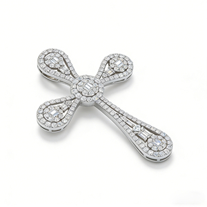 CUSTOM SILVER 10K/14K/18K GOLD PLATED LAB GROWN CVD DIAMOND CLASSIC ENGAGEMENT GIFT SWEATER <b>CHAIN</b> NECKLACE <b>CROSS</b> PENDANT - Product Image 3