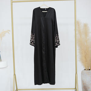 Abaya Elegante y Lujosa para Eid Al Fitr en Dubái, Vestido Musulmán Femenino Transpirable, Kimono Abierto de Satén con Cuentas Hechas a Mano - Product Image 4