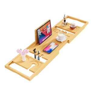 Bamboo Bathtub Tray Multi Purpose Bath Rack With Cup Holder And <b>Tablet</b> <b>Stand</b> <b>For</b> Relaxing Bath Time - Product Image 2