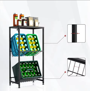 Стеллаж для ящиков с напитками с металлическими сетчатыми полками, для 2 ящиков, малая полка для напитков с регулируемыми ножками - Product Image 4