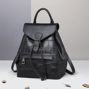 AndoBag Genuine Cow Leather <b>Backpack</b> for Women Fashion Drawstring Crocodile Pattern <b>Large</b> Capacity Shoulder Bag 8384 - Product Image 5