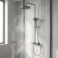 Ensemble de douche mural gris anthracite avec mitigeur monocommande en laiton pour salle de bain, fonction pluie, cartouche céramique et barre coulissante