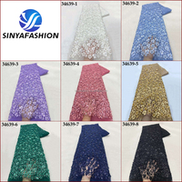 Dentelle africaine Sinya 3D à fleurs, applique de luxe de haute qualité avec sequins rose poudré, tissu en dentelle perlée fait main pour robe femme, 5 yards