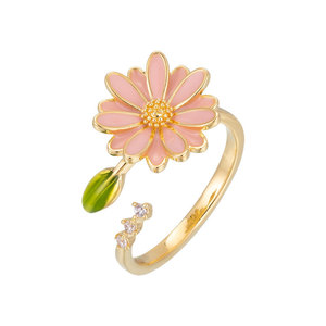 MyMuYu Pink Daisy Open Ring Enamel Flower Adjustable Band For Women Gift Jewelry - Product Image 5