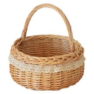 Panier de pique-nique ovale en osier tressé à la main avec bordure en dentelle, panier de rangement pour fruits et aliments - Product Image 3