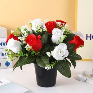Conjunto de Macetas Conmemorativas para <span class=keywords><strong>Cementerio</strong></span>, Hechas a Mano, con 12 Cabezas de Rosas Artificiales Realistas, <span class=keywords><strong>Arreglo</strong></span> en Maceta para Graduación, Navidad - Product Image 6