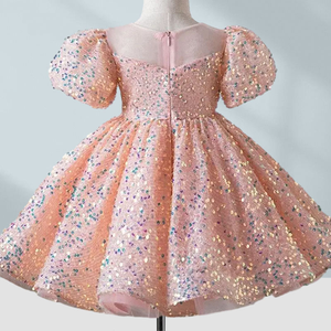 어린 소녀를위한 새로운 여름 스팽글 성능 원피스 첫 해 생일 공주 원피스 버블 슬리브 꽃 소녀 웨딩 원피스 - Product Image 2