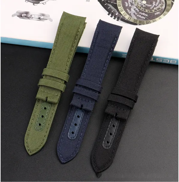 20mm 22mm Curved End Sailcloth Watch Band Hybrid Canvas Leather Replacement Watch Strap for M300