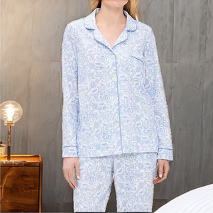 Conjunto de Pijama de Manga Larga 100% Algodón para Mujer, Tejido, Otoño/Primavera, Moda Casual, Ropa de Dormir Suave y Lisa - Product Image 2