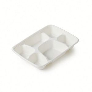 Disposable Rectangular 6-<b>Compartment</b> Biodegradable Compostable Sugarcane Molded Lunch Trays & <b>Plates</b> White Paper Box Custom Logo - Product Image 1