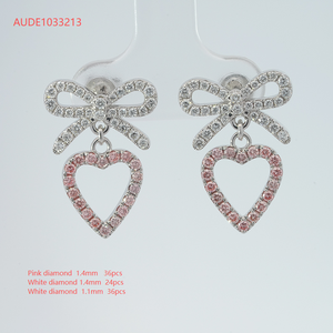 Starsgem 10k Gold Earring White Bowknot Pink Heart Lab Grown Diamond Drop Stud Earrings - Product Image 2
