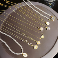 Collar de Perlas con Forma de Gota de Agua de Moda y Gran Venta, Diseño Retro Novedoso en Acero Inoxidable Chapado en Oro de 18K, Joyería