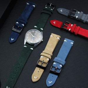 สายนาฬิกาหนัง18มม. แบบวินเทจสายนาฬิกาหนังกลับหนังแท้พร้อมถอดออกอย่างรวดเร็วสำหรับสมาร์ทวอทช์ - Product Image 1