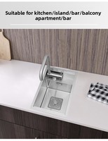 Évier de cuisine artisanal en acier inoxydable 304, mini, à cuve unique, avec robinet, surface brossée moderne et plaque de couverture dissimulée, pour comptoir de bar îlot