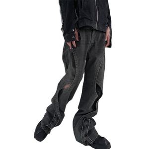 Nouveauté Jeans droits pour homme, style ample, denim délavé à l'acide, trous, coupe mi-lâche, style streetwear - Product Image 6