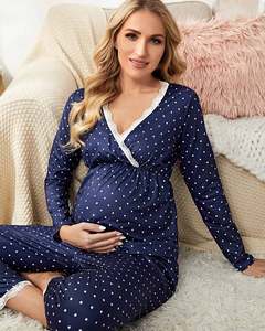 Pyjama d'allaitement à pois personnalisé pour femmes avec <span class=keywords><strong>pantalon</strong></span> de détente à manches longues Vêtements de maternité pour femmes enceintes Ensemble de pyjama - Product Image 3