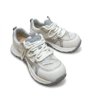 Factory Women Chunky Sneakers 5cm Height Increasing Platform Shoes Rhinestone Mesh Upper Pigskin <b>Insole</b> Rubber Sole - Product Image 2