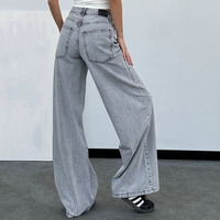 Jean en denim taille haute pour femme, coupe large, délavé clair, avec ceinture, style streetwear, qualité supérieure, coupe boyfriend ample
