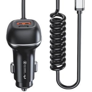 Chargeur de <span class=keywords><strong>voiture</strong></span> à charge rapide 96W 2 ports PD/PPS/QC3.0 avec câble spiralé de 1,8 m, protection OTP/OVP - Product Image 1