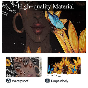 Juego <span class=keywords><strong>de</strong></span> 4 Piezas <span class=keywords><strong>de</strong></span> Cortina y Alfombra <span class=keywords><strong>de</strong></span> <span class=keywords><strong>Baño</strong></span> con Diseño <span class=keywords><strong>de</strong></span> Girasol, Chica Africana y Mujer con Melanina, con Frases Positivas - Product Image 3