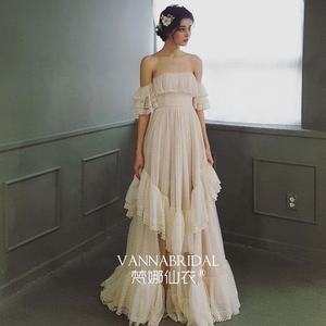 1041 # fanweimei שמלת כלה bohemian שמלת כלה את הכתף ללא גב קו כלה שמלות כלה שרוולים קצרים שמלת כלה - Product Image 4