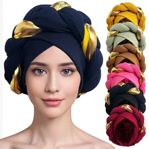 Topi Afrika kepala membungkus elastis kepang simpul lembut tidur manik-manik etnik topi Turban