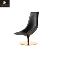 Fauteuil lounge en cuir à dossier haut, fauteuil pivotant de luxe italien, moderne avec base en métal doré, ensemble de meubles de salon