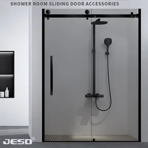 Hot Selling Shower Room Glass Door Black 304 Bathroom Glass Sliding Door Hardware Frameless
