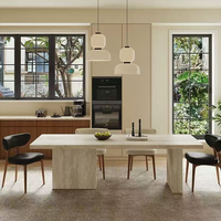 Ensemble table et chaises suspendues en ardoise travertine, style moderne minimaliste du milieu du siècle, résistant aux hautes températures et aux rayures