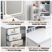 Miroir LED Électrique Design Moderne avec Rangement Intégré et Coiffeuse pour Petits Espaces Chambre à Coucher - Vente en Gros