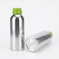 Bouteille en aluminium poli miroir de 1000 ml avec bouchon vert, opaque, hermétique, pour huiles essentielles naturelles, écologiques et biologiques