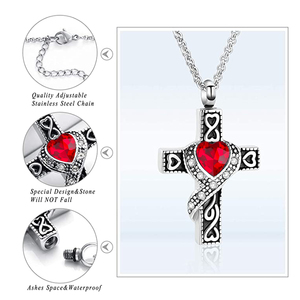 Collana urna frassino cremazione gioielli cremazione collana per cenere croce urna con cuore intarsiato 12 colore Birthstone - Product Image 6