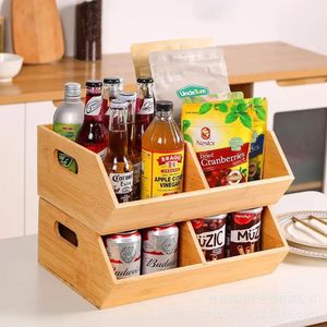 Wooden <b>Storage</b> <b>Tray</b> Rectangle Stackable With Handles For Kitchen Food Container Unfinished Standing Type - Product Image 2