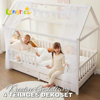 Lit enfant moderne en bois massif couleur naturelle 204x96x170cm, design Montessori, durable, avec sommier à lattes réglable, chambre à coucher, salon