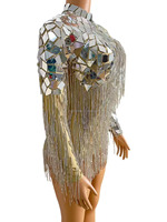 Robe de soirée sexy à manches longues et franges, tenue de soirée Haute couture, faite à la main, scintillante