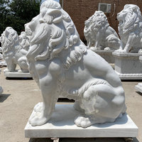 Sculptures de Lions en Marbre pour Jardin, Grande Décoration Extérieure en Pierre Sculptée à la Main