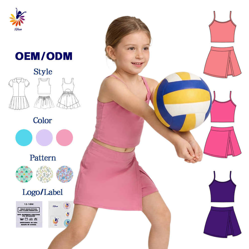 Girls Active Yoga Set 2 Piece Tank Top Skirt Built-in Shorts Quick Dry Fabric Custom Logo