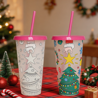 Nouvelle tasse à boisson en plastique PP à couche unique de 24 oz, à paillettes, qui change de couleur, pour thé au lait, idéale pour Noël