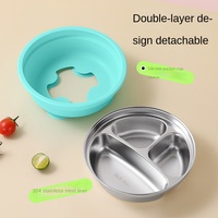 Assiette ronde en acier inoxydable avec ventouse, assiette en silicone pour enfants, bol pour bébé, tout-petit, boîte à bento pour la maternelle, boîte à lunch pour enfants