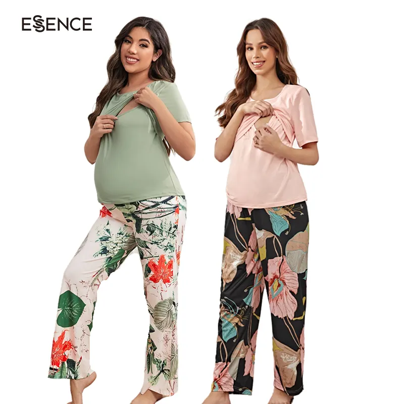 2 Pieces Breastfeeding Tops With Pants Maternity Custom Pregnant Nursing Clothes Pajamas