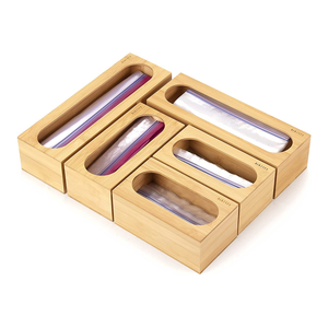 Bamboo wood sealing food bag holder storage box drawer organizers