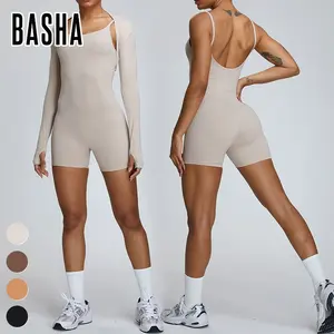Vêtements pour femmes Nude Feeling Long Sleeve Wraps Straps Jumpsuit 2 Piece Suit Quick Dry Running Yoga Set Women Gym Fitness Sets