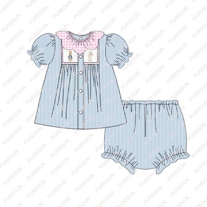 Vêtements smockés <span class=keywords><strong>de</strong></span> pâques pour enfants, <span class=keywords><strong>tenue</strong></span> festonnée pour bébé fille, motif lapin brodé, tenues pour tout-petit fille, 2023 - Product Image 2