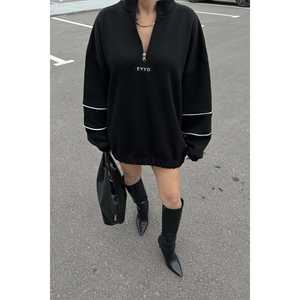 Black Eyyo Printed Oversized <b>Sweatshirt</b> <b>for</b> <b>Women</b> Casual <b>Long</b> Length Knitted Fabric <b>for</b> Autumn and Winter - Product Image 6