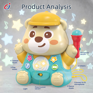 Microphone Karaoké Lumineux Chengji pour Enfants, Jouet Musical Éducatif en Forme d'Ours, Fonctionnant sur Piles - Product Image 2