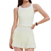 Ensemble jupe de tennis pour femme avec logo personnalisé, haut sans manches, jupe plissée, séchage rapide, respirant, motif uni, été, polyester/nylon