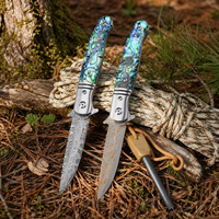 Nouveau couteau pliant de poche portable en laiton Damas, couteau tactique utilitaire à ouverture assistée, outil de camping pour l'extérieur GT0214