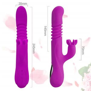 Vibrateur de lapin alimenté par USB gode télescopique sexuel avec long manche chauffage réaliste pour masser le clitoris des femmes pour les couples - Product Image 6