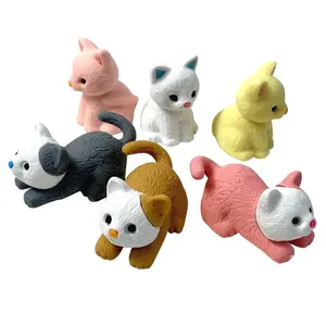 Cartoon 3d cat and mouse pencil erasers pack set school office stationery items for kids and student supply