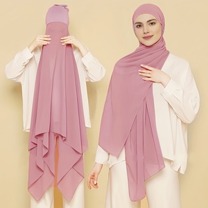 ポリエステルイスラム教徒のスカーフ女性ヒジャーブジョーゼット刺繍服アフリカ生地セットドバイスカーフ - Product Image 1